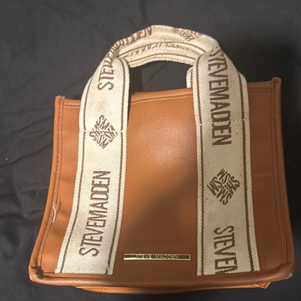 Steven Madden Tan Tote Bag with Cream Straps